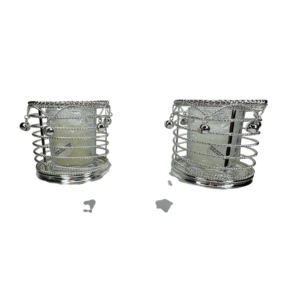 Dept 56‎ Silver Series Candle Holders w/ Bells Glass Set 2 Includes Candles